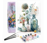 Bougimal Peinture par Numéro Adulte Paysages avec Pinceaux et Acryliques Bricolage Peintures Kits, pour la Décoration Intérieure maison, Fleurs colorées 3, 28x35cm(Sans Cadre)