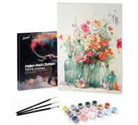 Bougimal Peinture par Numéro Adulte Paysages avec Pinceaux et Acryliques Bricolage Peintures Kits, pour la Décoration Intérieure maison, Fleurs colorées 16, 28x35cm(Avec Cadre)