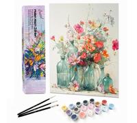 Bougimal Peinture par Numéro Adulte Paysages avec Pinceaux et Acryliques Bricolage Peintures Kits, pour la Décoration Intérieure maison, Fleurs colorées 16 28x35cm(sans Cadre)