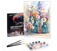 Bougimal Peinture par Numéro Adulte Paysages paysages avec Pinceaux et Acryliques Bricolage Peintures Kits, pour la Décoration Intérieure maison, Fleurs colorées 9, 28x35cm(Avec Cadre)