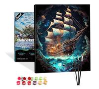 Bougimal Peinture par Numéro Adultes Paysages avec Cadre Comprend Brosse et Peinture Acrylique - 40 x 50 cm, Voilier Vagues Voilier 2