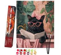Bougimal Peinture par Numéros Animaux adultes avec pinceaux et peinture acrylique - 40 x 50 cm, Sans Cadre, Chat lisant 1