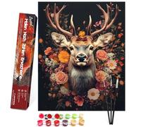 Bougimal Peinture par Numéros Animaux pour Adultes avec Pinceaux et Peinture Acrylique - 40 x 50 cm, sans Cadre, Cerf dans les fleurs 2