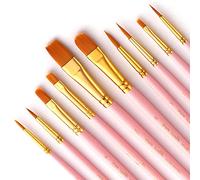 Bougimal Pinceaux Peinture, 10 pcs Pinceau Peinture Acrylique pour Acrylique, Aquarelle, Huile et Gouache - Rose