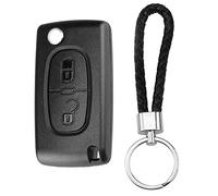 BouGPeng 2 Boutons Coque de Clé de Voiture Compatible avec Peugeot 207 307 308 407 408 CE0536 3008 5008 et Citroen C2 C3 C4 C5 C6 C8 Télécommande Boîtier Clé de Remplacement avec Porte-Clés en Cuir