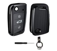 BouGPeng Coque e Voiture en Silicone Compatible avec VW Golf 7 Polo MK7 Octavia Tiguan A7 Seat Ibiza Leon 3 Boutons Télécommande TPU Housse de Protection Cle Porte oîtier Clef Noir