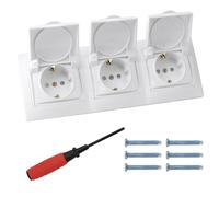 BouGPeng Prise Encastrable Triple Prise de Courant Murale 2P+T 16A 250V Prises Encastrées avec Couvercle Rabattable avec Cadre pour Pièces Humides et Extérieur Salle de Bain Cuisine Protection-Blanc