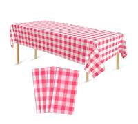 Bouiexye 4 Stück Einweg Tischdecken 137 x 274 cm Tischdecke aus Kunststoff Rosa und Weiß Kariert Rechteckige Tischabdeckung Gartentischdecke für Gastronomie Party Hochzeiten Grillen Picknick