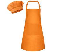 Bouiexye Ensemble tablier et toque de chef pour enfants - Tablier réglable avec 2 poches - Peinture de chef pour enfants - Pour la cuisine et la pâtisserie, OrongeColor, 18 x 24 inches