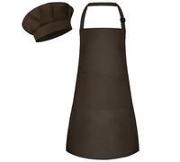 Bouiexye Ensemble tablier et toque de chef pour enfants - Tablier réglable avec 2 poches - Peinture de chef pour enfants - Pour la cuisine et la pâtisserie, marron, 18 x 24 inches