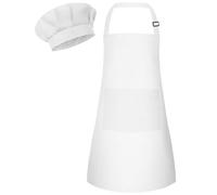Bouiexye Ensemble tablier et toque de chef pour enfants - Tablier réglable avec 2 poches - Peinture de chef pour enfants - Pour la cuisine et la pâtisserie, blanc, 18 x 24 inches