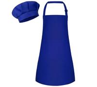 Bouiexye Ensemble tablier et toque de chef pour enfants - Tablier réglable avec 2 poches - Peinture de chef pour enfants - Pour la cuisine et la pâtisserie, bleu marine, 18 x 24 inches