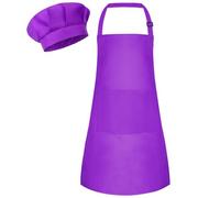 Bouiexye Ensemble tablier et toque de chef pour enfants - Tablier réglable avec 2 poches - Peinture de chef pour enfants - Pour la cuisine et la pâtisserie, violet, 18 x 24 inches
