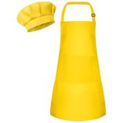 Bouiexye Ensemble tablier et toque de chef pour enfants - Tablier réglable avec 2 poches - Peinture de chef pour enfants - Pour la cuisine et la pâtisserie, jaune, 18 x 24 inches
