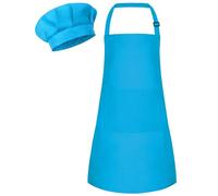 Bouiexye Ensemble tablier et toque de chef pour enfants - Tablier réglable avec 2 poches - Peinture de chef pour enfants - Pour la cuisine et la pâtisserie, bleu, 18 x 24 inches