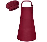 Bouiexye Ensemble tablier et toque de chef pour enfants - Tablier réglable avec 2 poches - Peinture de chef pour enfants - Pour la cuisine et la pâtisserie, bordeaux, 18 x 24 inches