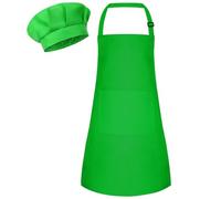 Bouiexye Ensemble tablier et toque de chef pour enfants - Tablier réglable avec 2 poches - Peinture de chef pour enfants - Pour la cuisine et la pâtisserie, Vert, 18 x 24 inches