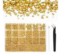 Bouiexye Lot de 13 000 perles dorées à dos plat 2/3/4/5/6/8/10 mm Perles semi-rondes pour le bricolage, le bricolage, le nail art, les chaussures, les coques de téléphone portable, etc