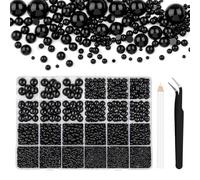 Bouiexye Lot de 13 000 perles noires à dos plat - 2/3/4/5/6/8/10 mm - Perles semi-rondes pour le bricolage, le bricolage, le nail art, les chaussures, les coques de téléphone portable, etc