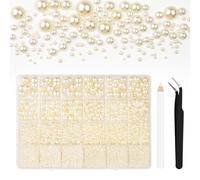 Bouiexye Lot de 13 000 perles semi-rondes avec dos plat Beige 2/3/4/5/6/8/10 mm Pour le bricolage, le bricolage, le nail art, les chaussures, les coques de téléphone portable, etc
