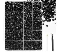 Bouiexye Lot de 28 000 strass en résine noire de 2 à 6 mm avec pince à épiler pour loisirs créatifs, chaussures, vêtements, lunettes, nail art