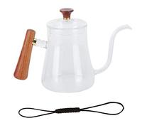 Bouilloire à café à col de cygne, cafetière par infusion avec bec long, bouilloire en verre borosilicaté hautement résistante à la chaleur avec manche isolant en bois rond pour l'i (350 ml)