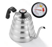 Bouilloire à Col de Cygne 1L, Gooseneck Kettle avce Thermomètre, Pour Over Coffee Kettle en Acier Inoxydable, Cafetière à Col de Cygne Poignée Anti-brûlure pour Induction Gaz Electriques(Argent)
