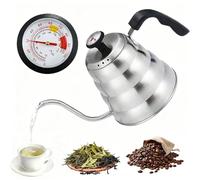 Bouilloire à col de cygne, bouilloire à eau 1L en acier inoxydable avec thermomètre pour méthode Pour Over avec long bec verseur, bouilloire à thé compatible induction adaptée pour café et thé