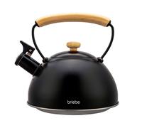 Briebe Bouilloire à induction Nordic sifflante, Inox 2,3 L, tous feux, poignée bois - Noir