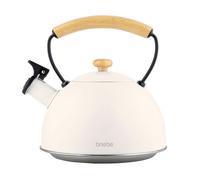 Bouilloire à Induction Théière Sifflet 2,3L Acier Inox, Poignée en Bois Blanc Nordic