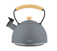 Bouilloire à Induction Théière Sifflet 2,3L Acier Inox., Poignée en Bois Briebe Nordic Gris 00416