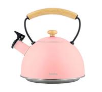 Bouilloire à Induction Théière Sifflet 2,3L Acier Inox. Retro, Poignée en Bois Briebe Pastel Rose 00447