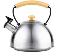briebe Bouilloire Induction Sifflante, Retro, Acier Inoxydable 2,3 L, Tout Feux: Plaque Vitrocéramique, Gaz, Électrique, Poignée en Bois Cool Touch, Vintage, Pour Thé, Café, Tea Pot, Inox