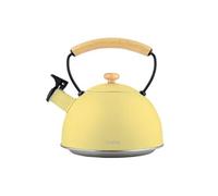 Bouilloire à Induction Théière Sifflet 2,3L Acier Inox. Retro, Poignée en Bois Pastel Jaune