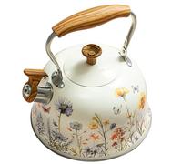 Bouilloire à sifflet en acier inoxydable de qualité alimentaire, 3 L, élégante, florale, avec poignée en bois, eau chaude et théière à ébullition rapide, pour la maison, le camping, tous les types de