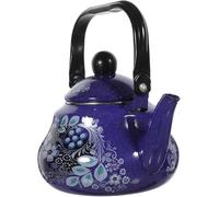 Bouilloire à sifflet en émail Bleu à Motif Floral, avec poignée Pliable et Motif Paon, 1,5 L