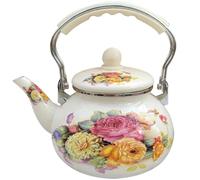 Bouilloire à Thé Émaillée 2,4 L Rétro pour Cuisson sur Plaque de | Ouverture Large Pratique, Surface Lisse Facile à Nettoyer, Motifs Délicats, pour Thé Blanc, Vin Chaud, Hôtels Style Aléatoire