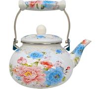 Bouilloire à thé en émail Floral de 2,6 litres, théière Vintage en émail pour cuisinière, théière en Acier émaillé avec poignée en céramique pour la décoration de la Cuisine et de la Maison