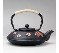 Bouilloire à thé en fonte de style japonais - Tetsubin en cuivre à motif de cerise orientale rouge - 800 ml - Théière for toutes les sources de chaleur(9)(Black)