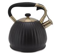 Bouilloire à Thé Sifflante, 7,5x9,1" 3,5 L En Acier Inoxydable Noir En Forme De Citrouille Avec Poignée Théière De Cuisinière Pour la Cuisine à Domicile