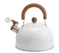 Bouilloire À Thé Sifflante Avec Poignée En Bois 3 L En Acier Inoxydable Poli De Qualité Alimentaire - Théière À Odeur - Bouilloire À Thé Sifflante - Bouilloire À Thé Pour Cuisinière À Induction - Blan