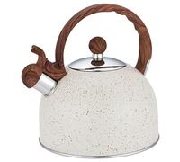 Bouilloire à thé sifflante Bouilloire en acier inoxydable de 2, 5 l avec poignée en bois pliante isolée Thé pour cuisinière Théière à chauffage rapide pour cuisinière pour café, blanc lait..