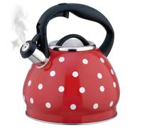 Bouilloire à thé sifflante pour cuisinière, bouilloire à thé en acier inoxydable de 3, 2 litres, théière pois avec poignée ergonomique Cool Touch rouge, utilisation estivale