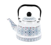 Bouilloire à thé vintage en émail avec motif cible, petite théière à eau chaude avec poignée, design sans sifflement(White and Blue,1.1L)