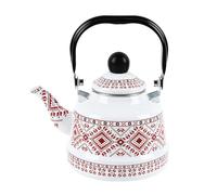 Bouilloire à thé vintage en émail avec motif cible, petite théière à eau chaude avec poignée, design sans sifflement(White and Red,1.7L)