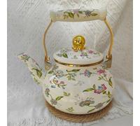 Bouilloire à thé vintage en émail avec poignée froide pour cuisinière de cuisine - Motif floral - En porcelaine émaillée