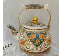 Bouilloire à thé vintage en émail avec poignée froide pour cuisinière de cuisine - Motif floral - En porcelaine émaillée
