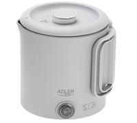 Adler Bouilloire de voyage compacte 0,8 l 650 W | Poignée pliable Double boîtier en acier inoxydable Socle rotatif à 360° Arrêt automatique Gris Type E/F