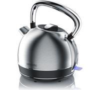 Bouilloire Arendo 1,7 l, 2 200 W, acier inoxydable, style rétro vintage, protection contre la surchauffe et la cuisson à sec, argenté