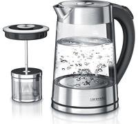 Bouilloire Arendo 1,7 l, 2200 W, acier inoxydable & verre avec passoire à thé, théière, choix de température 40° C - 100° C